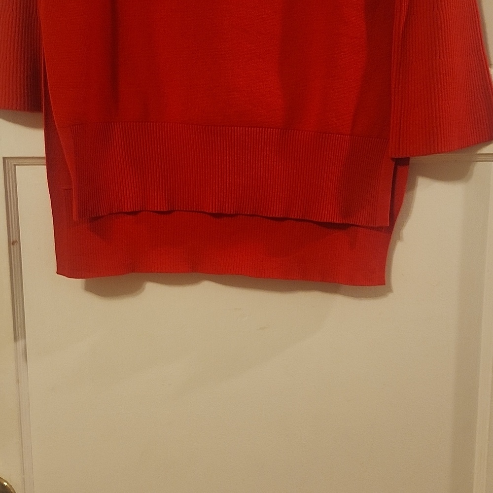 Anthropologie Off-the-Shoulder Red Ribbed Knit Sweater - Picture 2 of 3